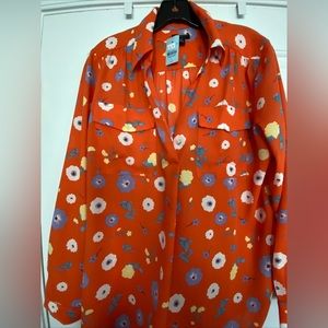NWT Ann Taylor Orange Floral Blouse Petite L